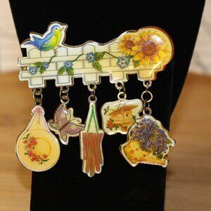 Habitat for Humanity Gardening Brooch Pin Garden Theme Bird Flower Butterfly